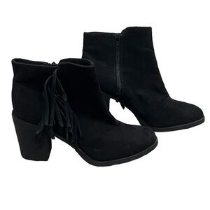 h&m Divided Black Suede Fringe Block Heel Ankle Boots Size 8.5 Women's
